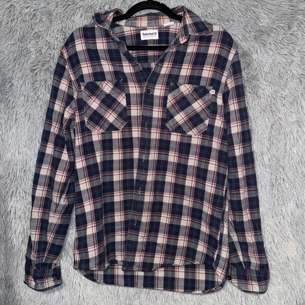 Timberland Plaid Long Sleeve Flannel Shirt Men's S/P Blue Red Beige